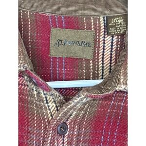 St Johns Bay Mens Large Flannel‎ Plaid Button Down Shirt Long Sleeve Red Brown